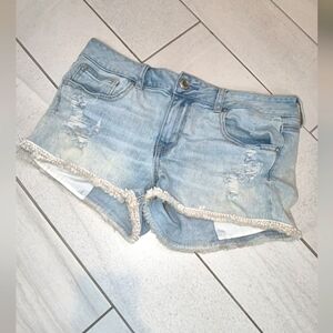 American Eagle Outfitters Blue Distressed Jean Shorts